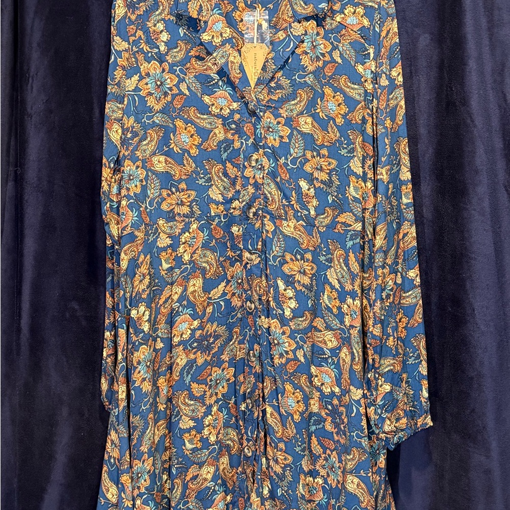 NWT Natural Life size Large Vibrant blue and brown Paisley flower Dress